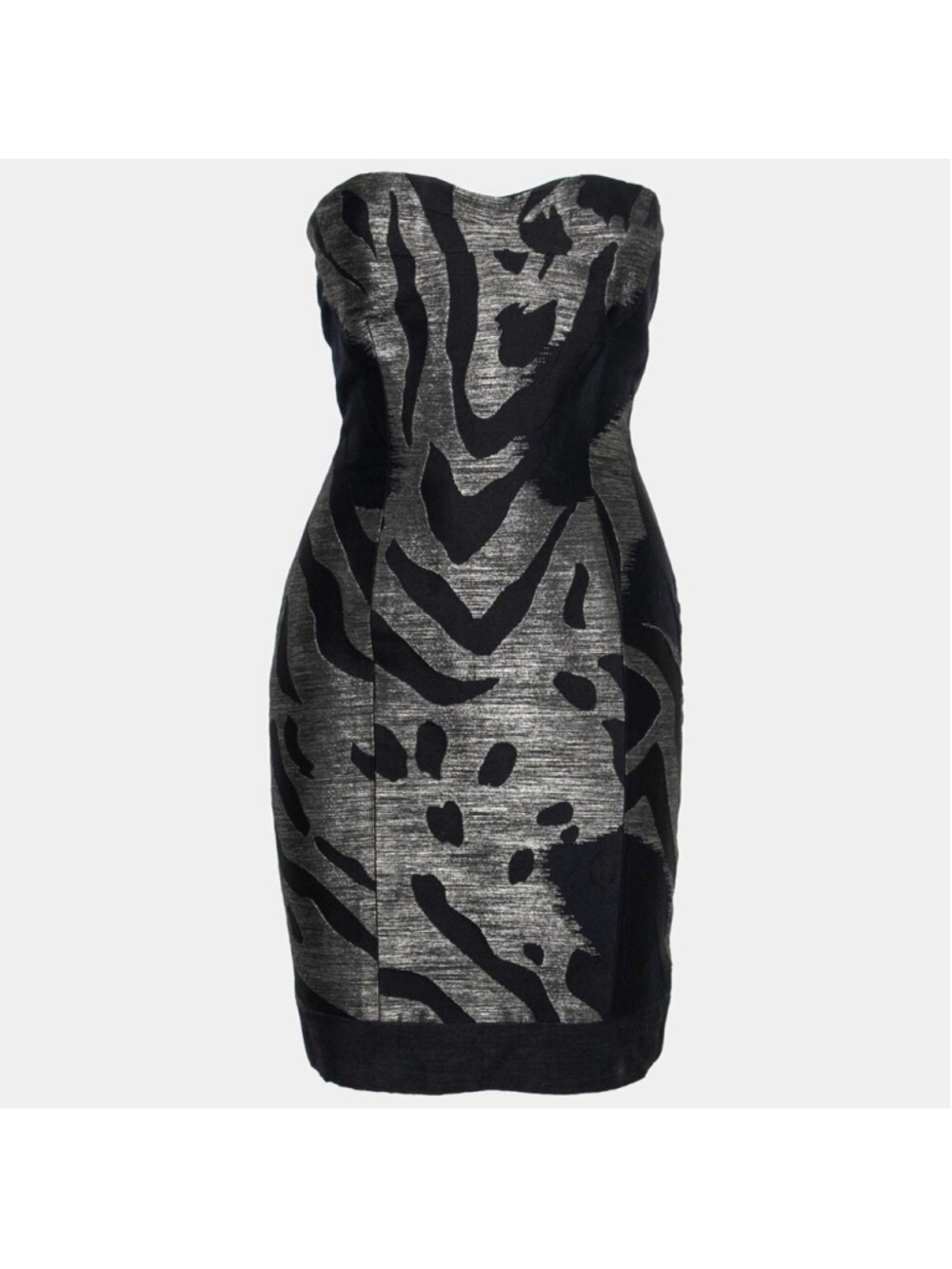 Yigal Azrouel Y2K Animal Printed Silk Blend Metallic Mini Strapless Dress 8